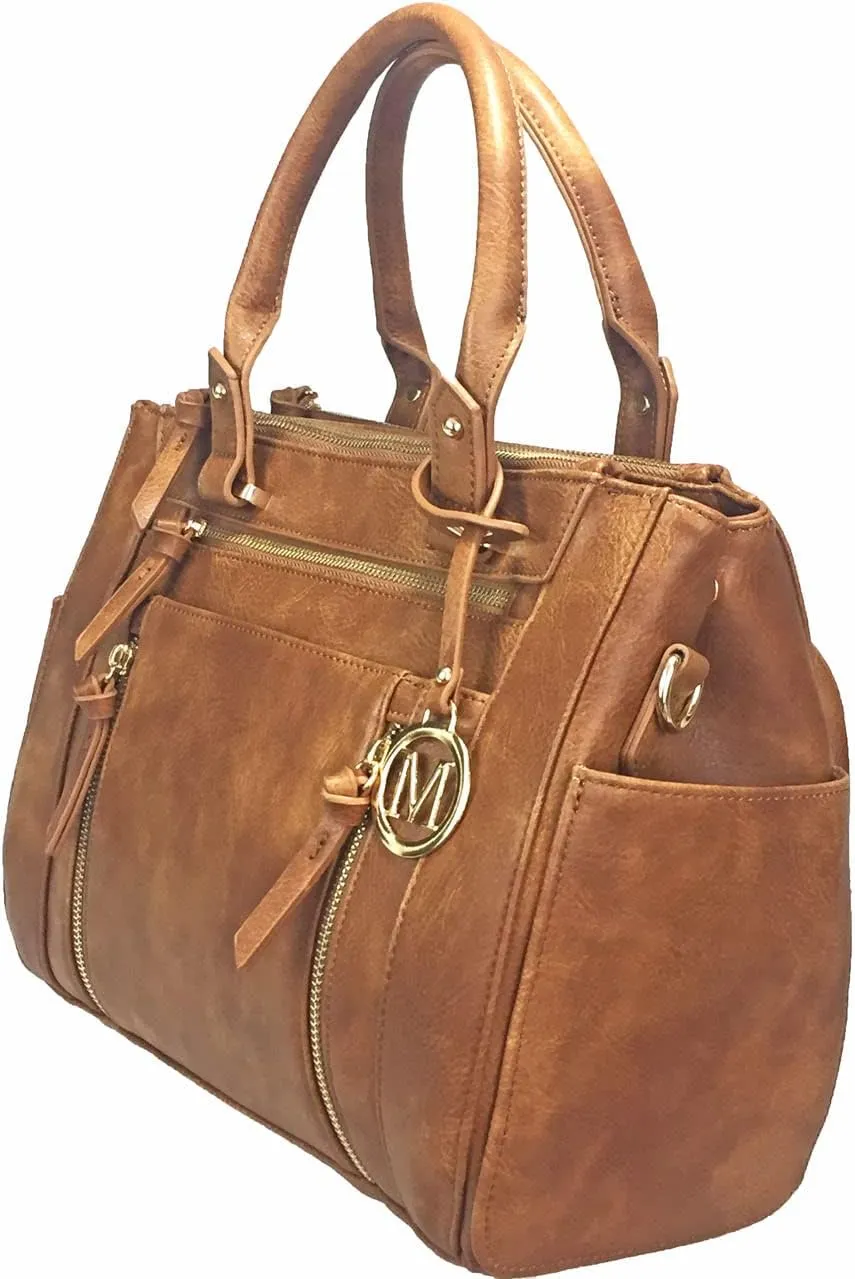 Multi Zippers Fashion Locking Faux Leather Concealed Carry Gun Shoulder Bag
