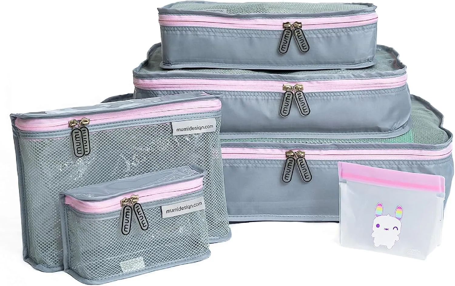 MUMI Piccolo Packing Bundle | Set of 3 Packing Cubes, 2 Toiletry Bags, and 1 Reusable Zip Up Bag | Complete Luggage Organizer and Baby Travel Bags Set