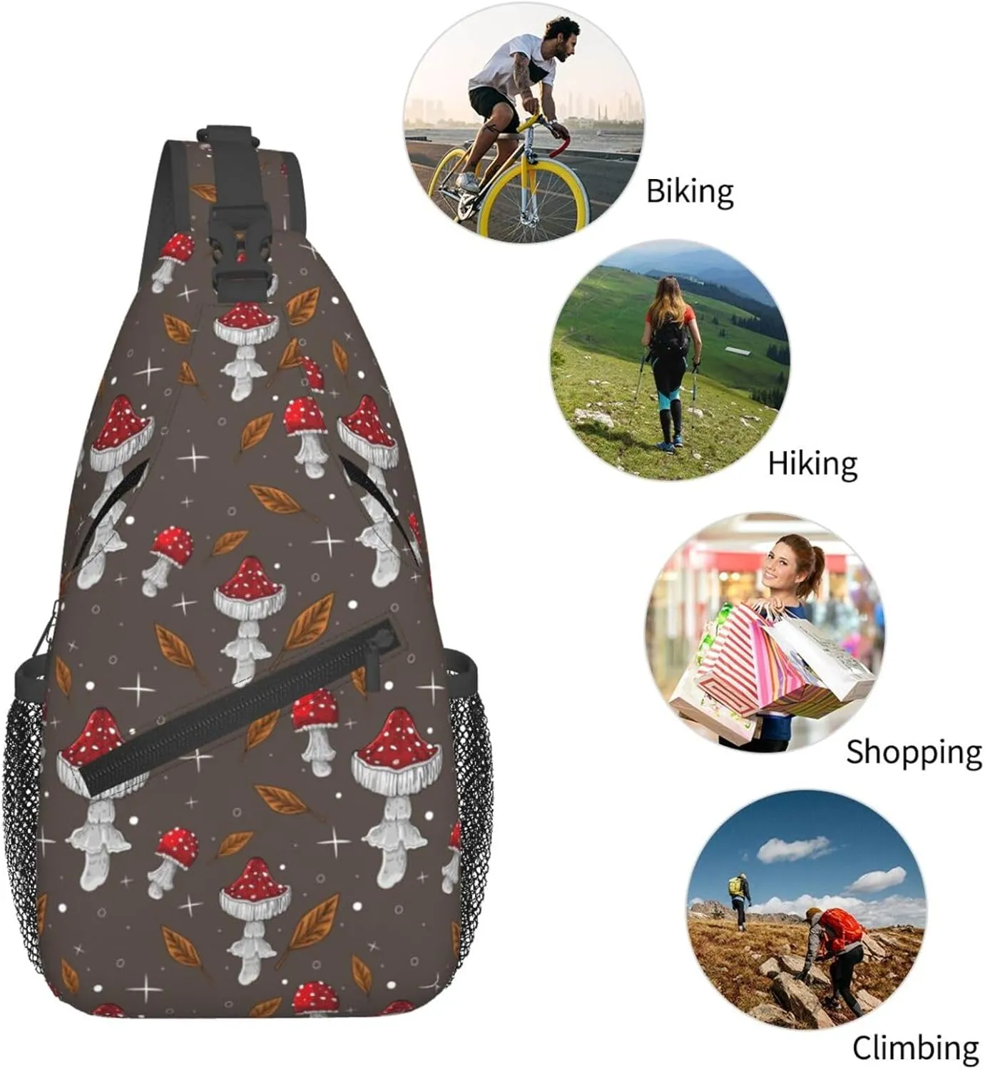 Mushrooms Chest Sling Bag Crossbody Shoulder Backpack Bag Gym Cycling Daypack Travel Hiking Cross Bag