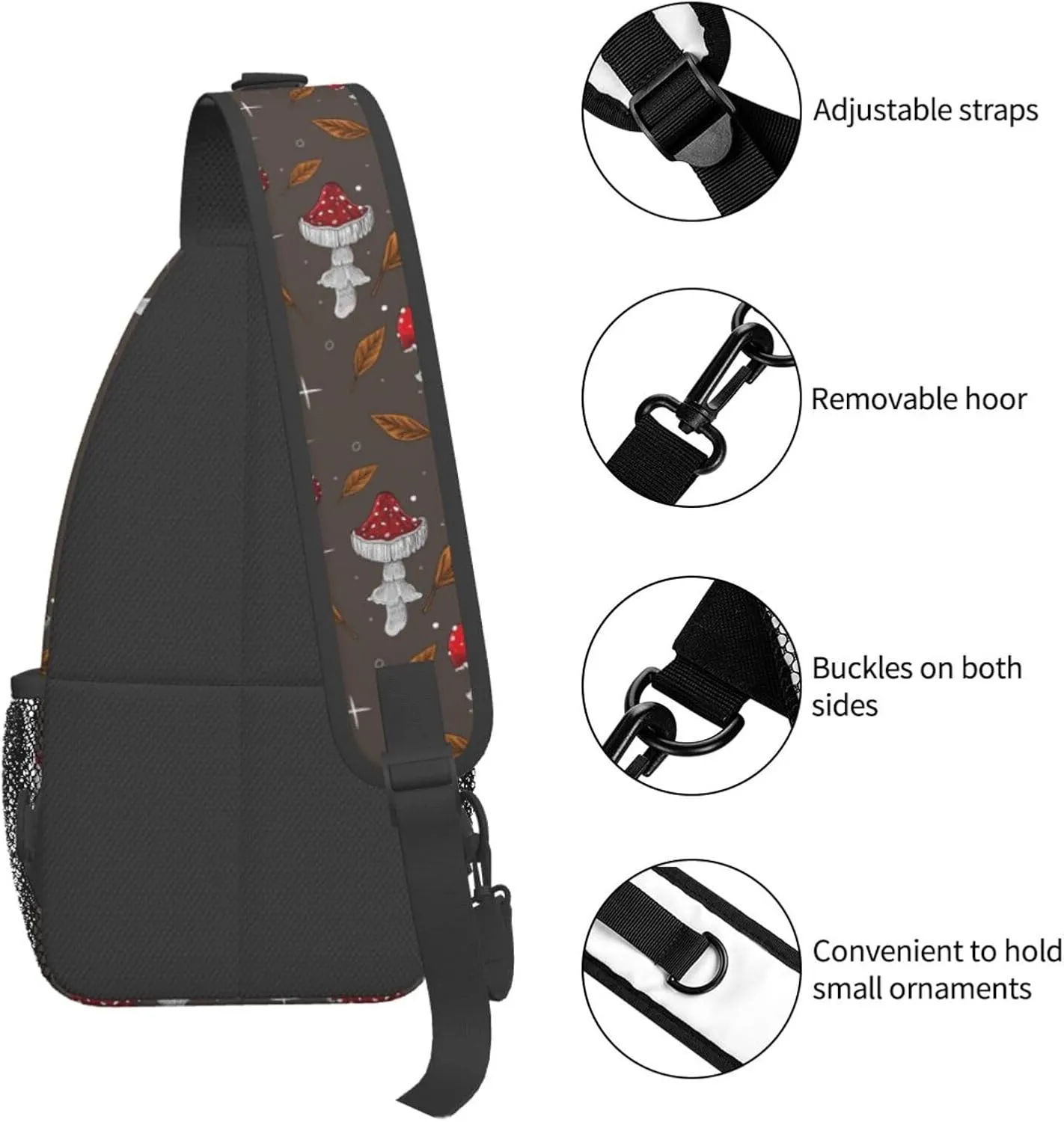 Mushrooms Chest Sling Bag Crossbody Shoulder Backpack Bag Gym Cycling Daypack Travel Hiking Cross Bag