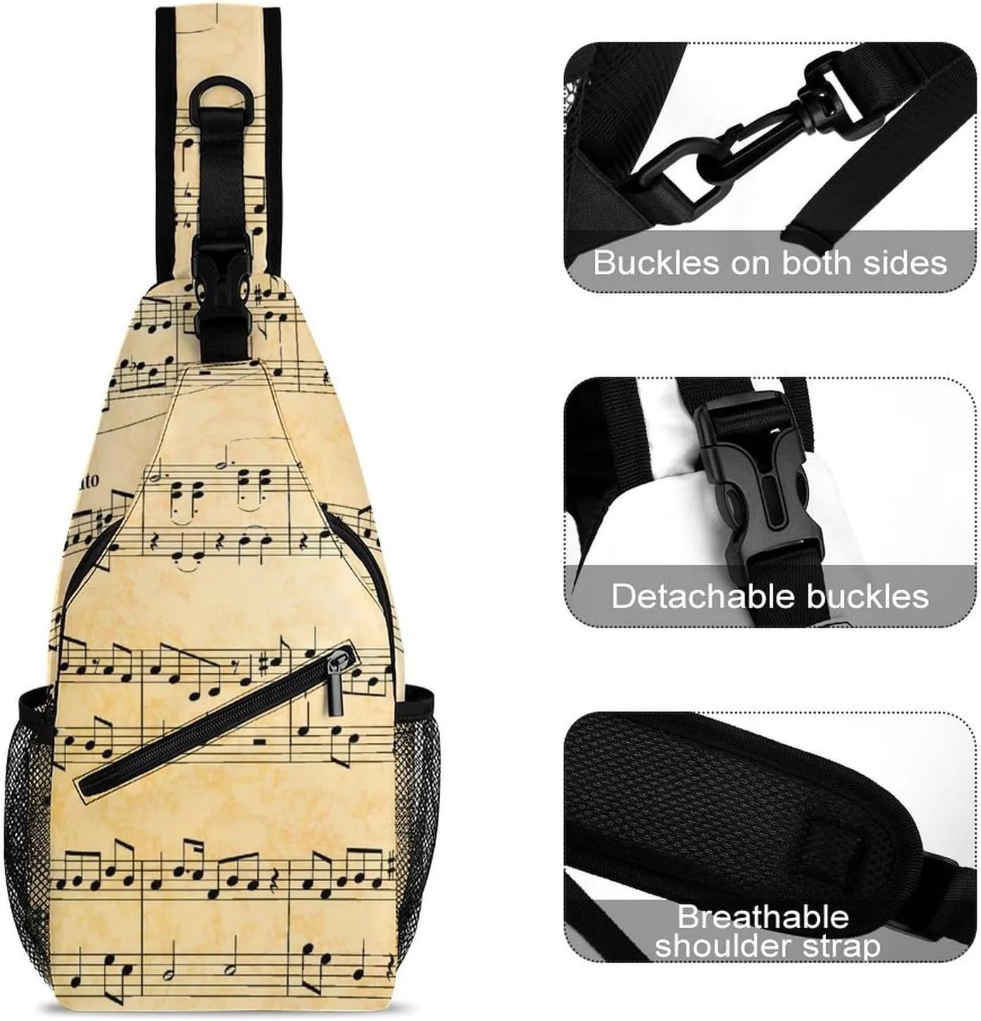 Music-sheet-old-pattern Sling Bag Crossbody Backpack for Men Women Chest Bag For Travel Hiking Cycling Camping