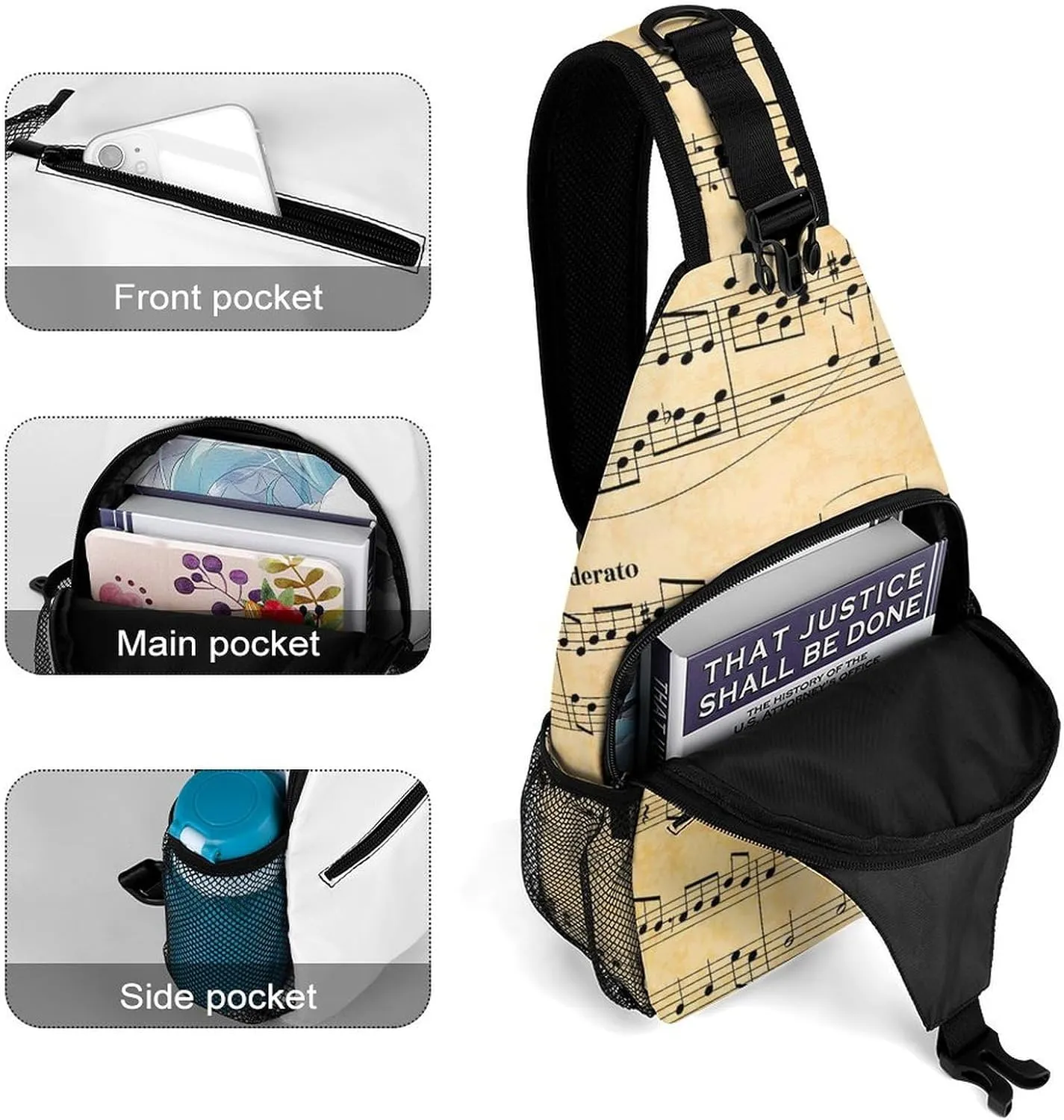 Music-sheet-old-pattern Sling Bag Crossbody Backpack for Men Women Chest Bag For Travel Hiking Cycling Camping