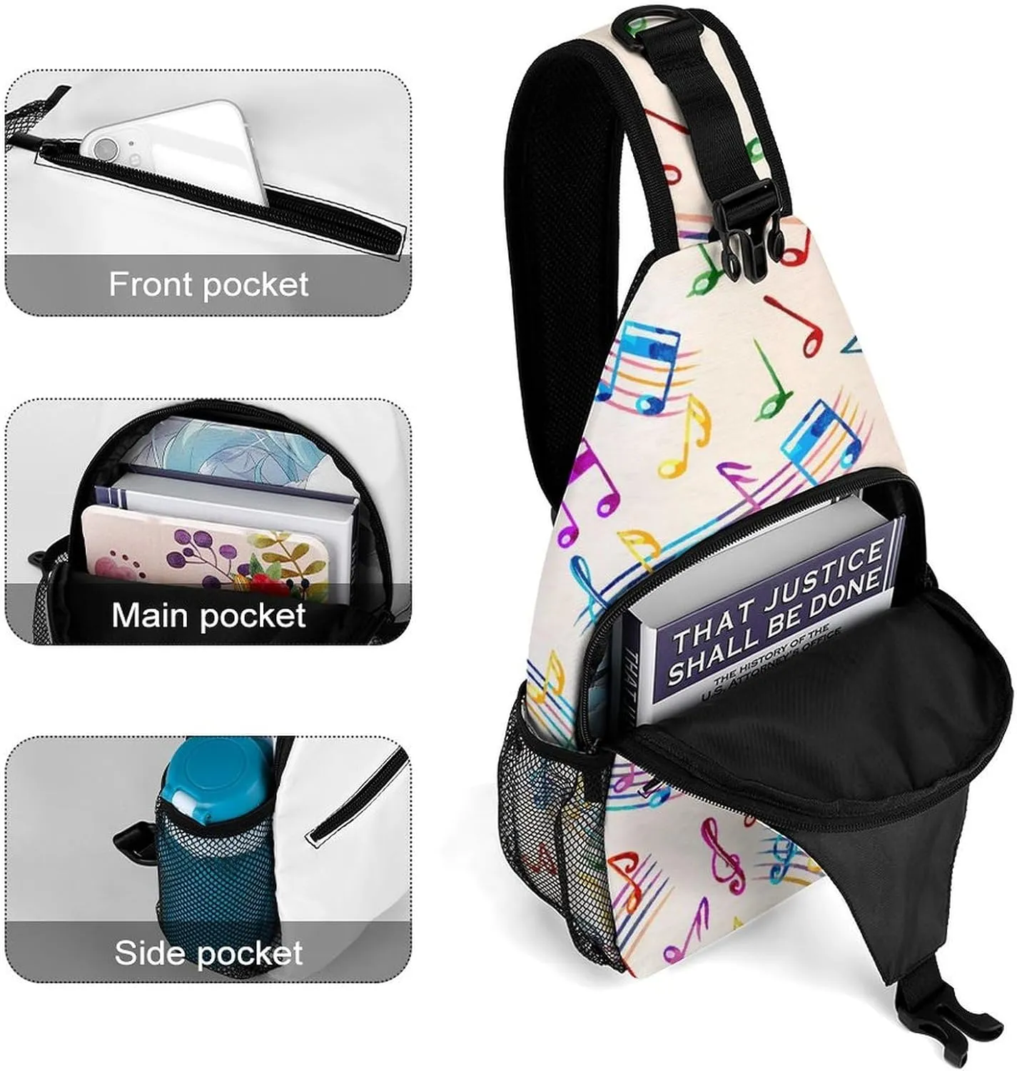 Musical Staves Pattern Crossbody Sling Bag for Women Men Travel Chest Bag, Cycling Shoulder Backpack