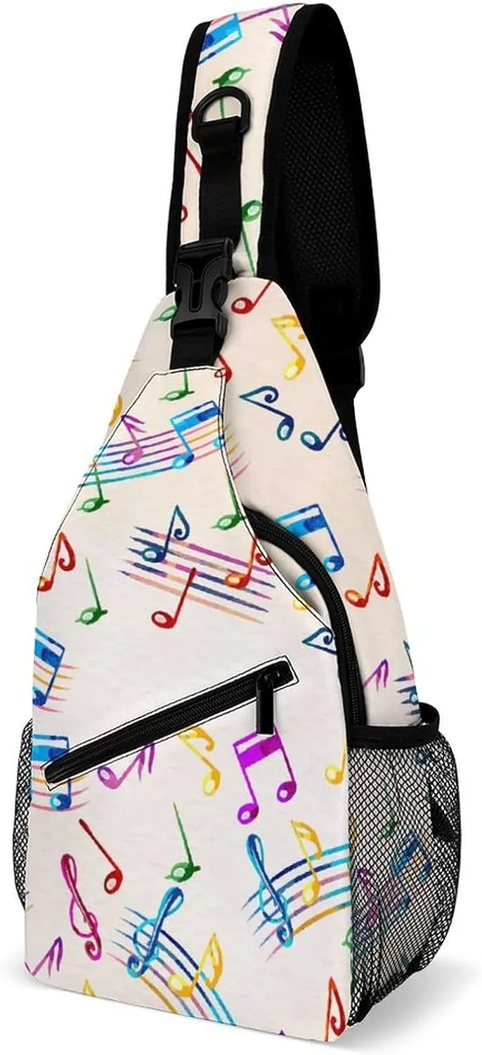 Musical Staves Pattern Crossbody Sling Bag for Women Men Travel Chest Bag, Cycling Shoulder Backpack