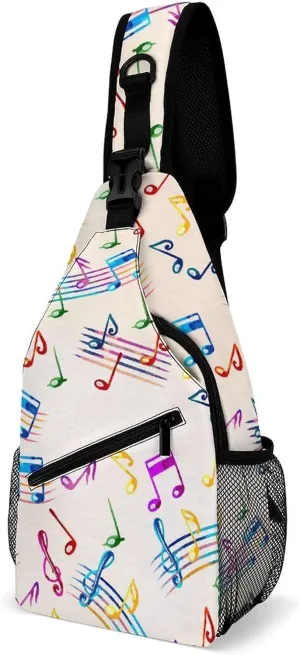 Musical Staves Pattern Crossbody Sling Bag for Women Men Travel Chest Bag, Cycling Shoulder Backpack