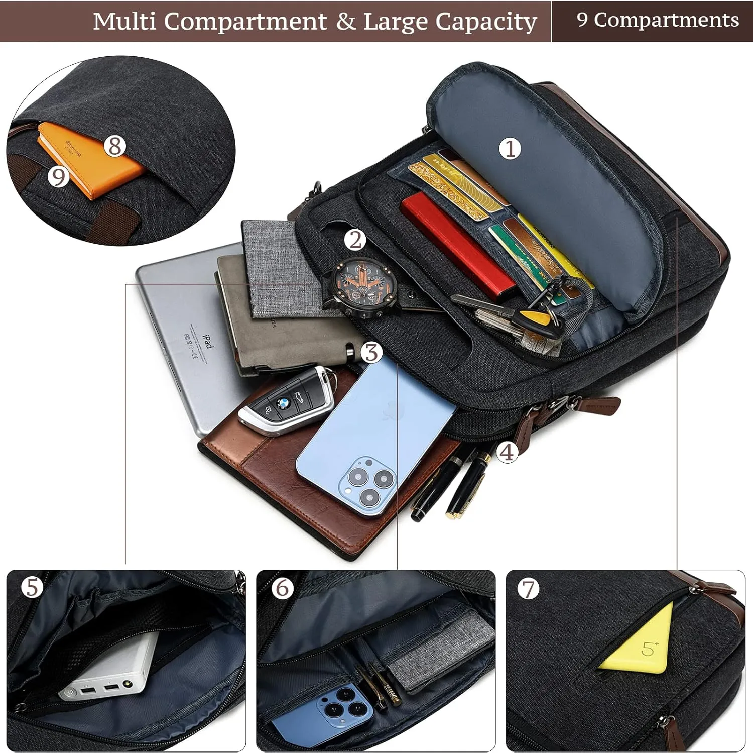 mygreen Mens Crossbody Shoulder Bag Canvas Messenger Bag Work Bag