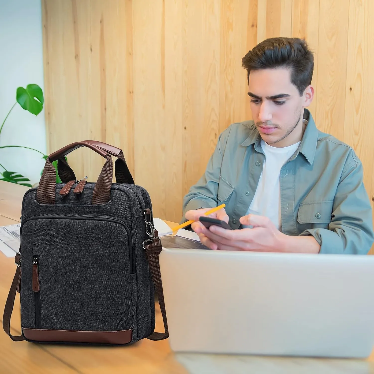 mygreen Mens Crossbody Shoulder Bag Canvas Messenger Bag Work Bag