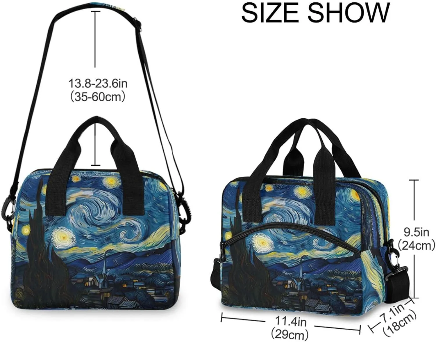 Nander Insulated Lunch Bag Van Gogh The Starry Night Art Thermal Tote Bags Cooler Work Picnic Food Lunch Box Bag For Women Girls Ladies Men