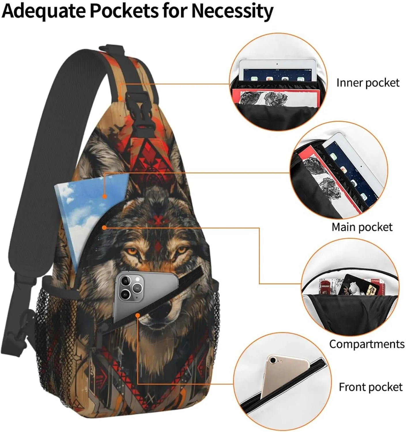 Native American Indian Sling Backpack Chest Bag Crossbody Shoulder Bag Gym Cycling Travel Hiking Daypack For Men Women
