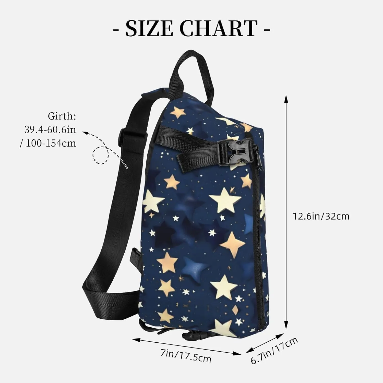 Navy Blue Sky And Stars Print Crossbody Backpack Casual Sling Bag Travel Lightweight, Adjustable Cross Bag