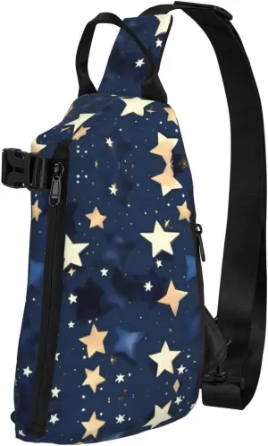 Navy Blue Sky And Stars Print Crossbody Backpack Casual Sling Bag Travel Lightweight, Adjustable Cross Bag