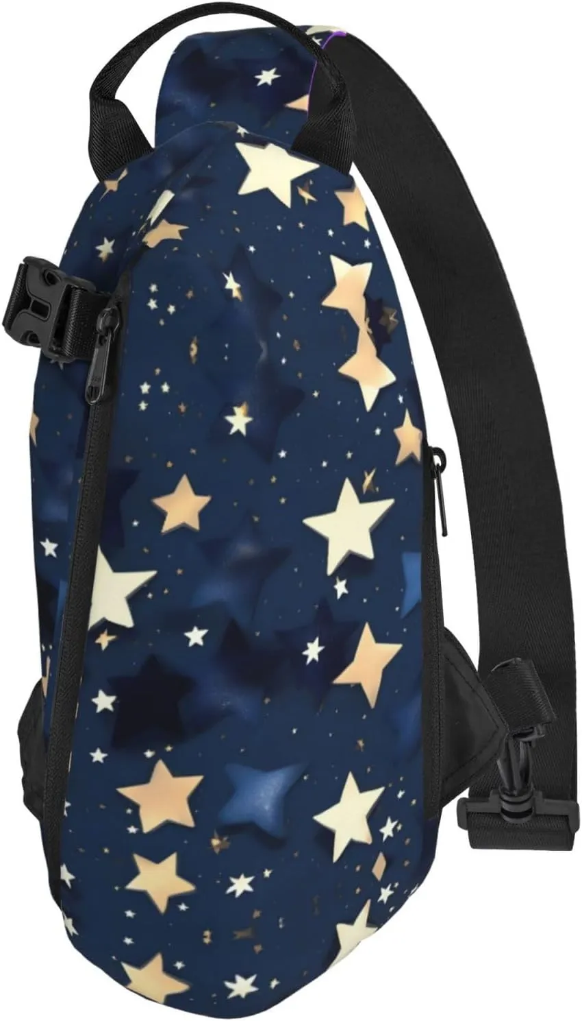 Navy Blue Sky And Stars Print Crossbody Backpack Casual Sling Bag Travel Lightweight, Adjustable Cross Bag