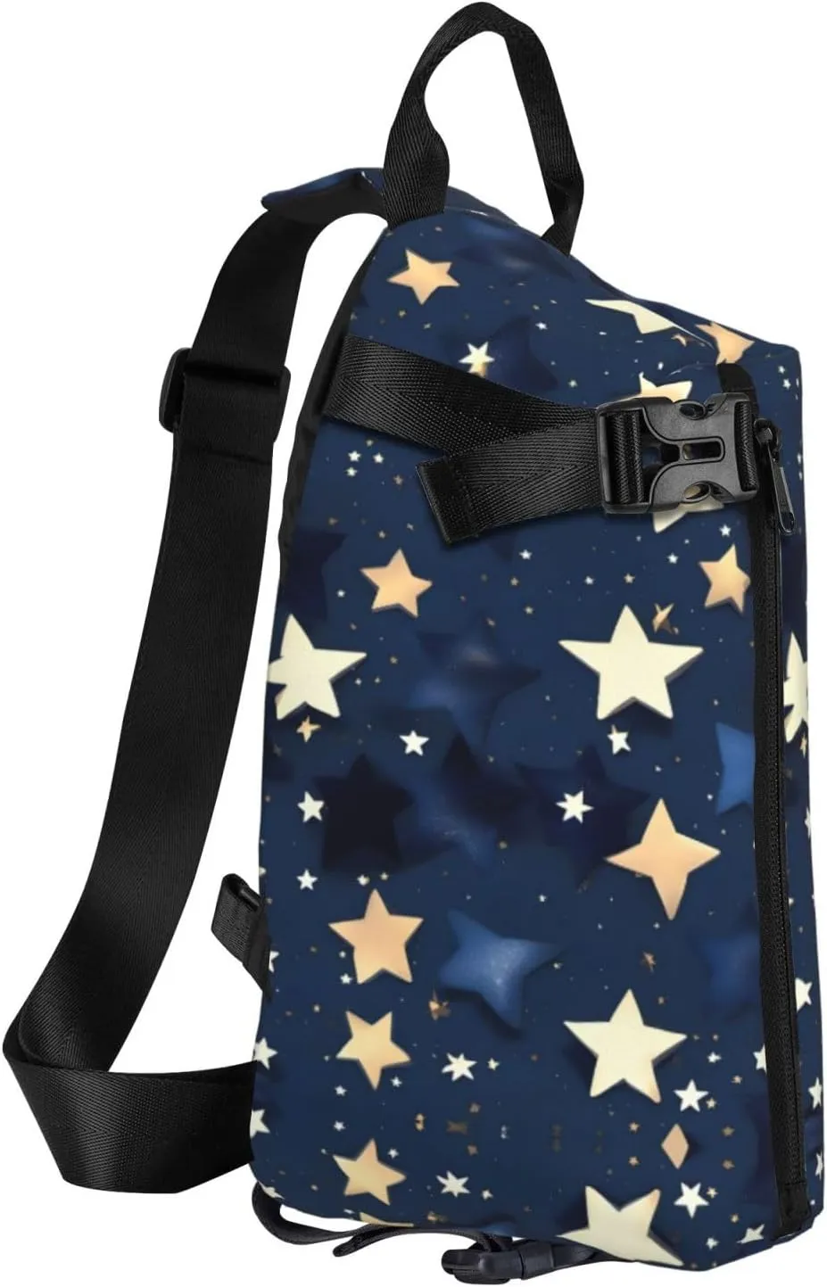 Navy Blue Sky And Stars Print Crossbody Backpack Casual Sling Bag Travel Lightweight, Adjustable Cross Bag