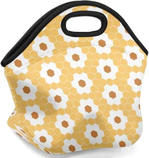 Neoprene Lunch Bags Hexagon Yellow Insulated Lunch Box Women Lunch Tote Bag Reusable Lunch Container Box Meal Prep Bags Washable Food Handbags for Work Picnic Travel