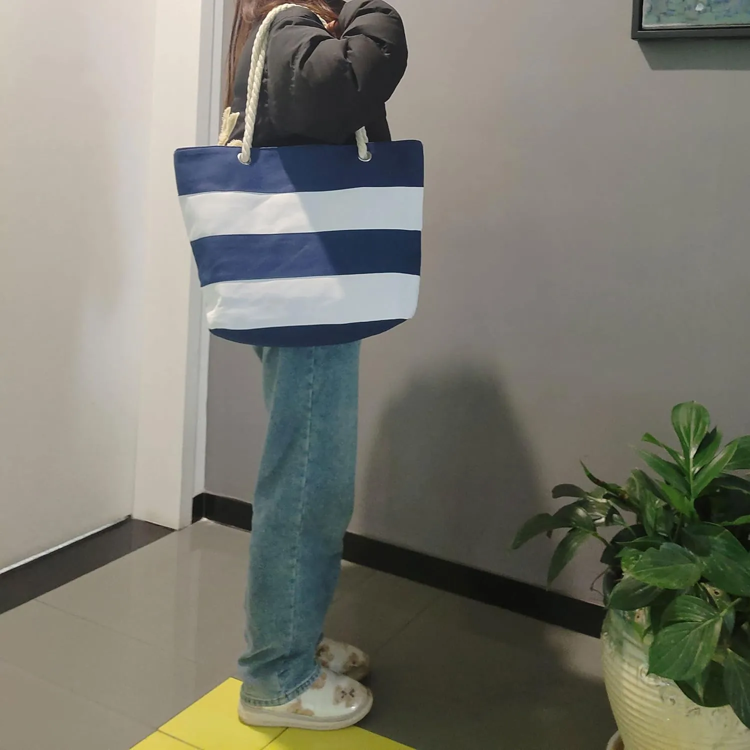 Nevenka Canvas Tote Beach Bag With Zipper Top Handle Handbag Shoulder Bags Shopping Bag