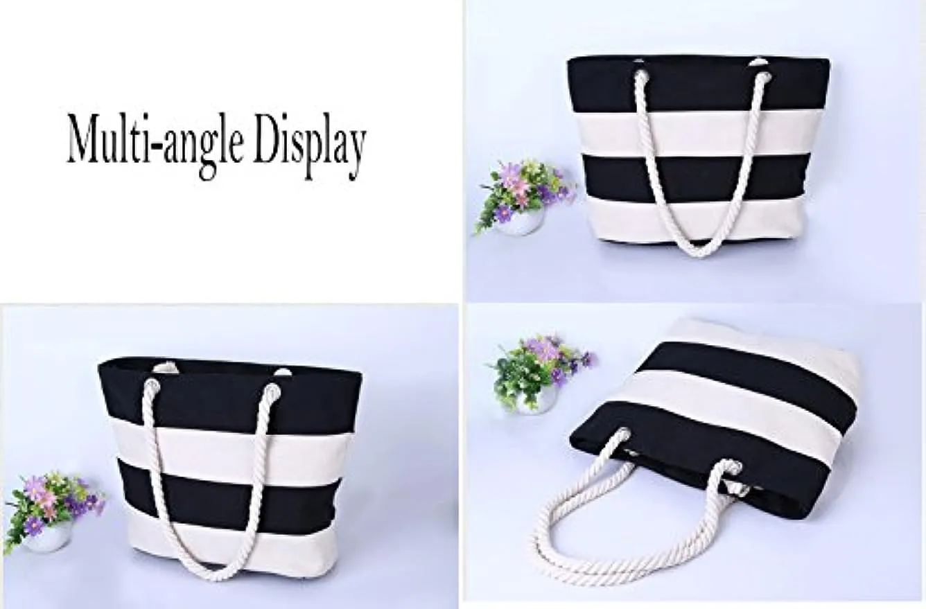 Nevenka Canvas Tote Beach Bag With Zipper Top Handle Handbag Shoulder Bags Shopping Bag