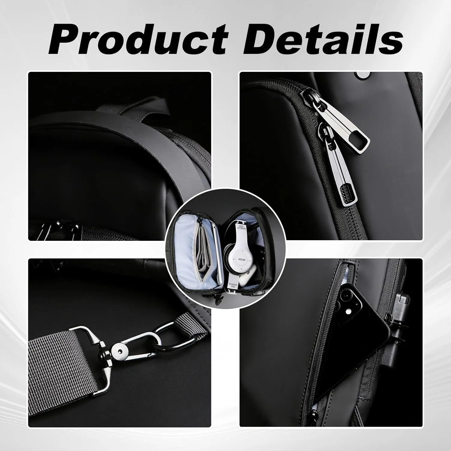 New Carbon Fiber Streamline Anti-Theft Sling Bag, Waterproof USB Charging Sport Sling Anti Theft Shoulder Backpack (Grey with Brown)