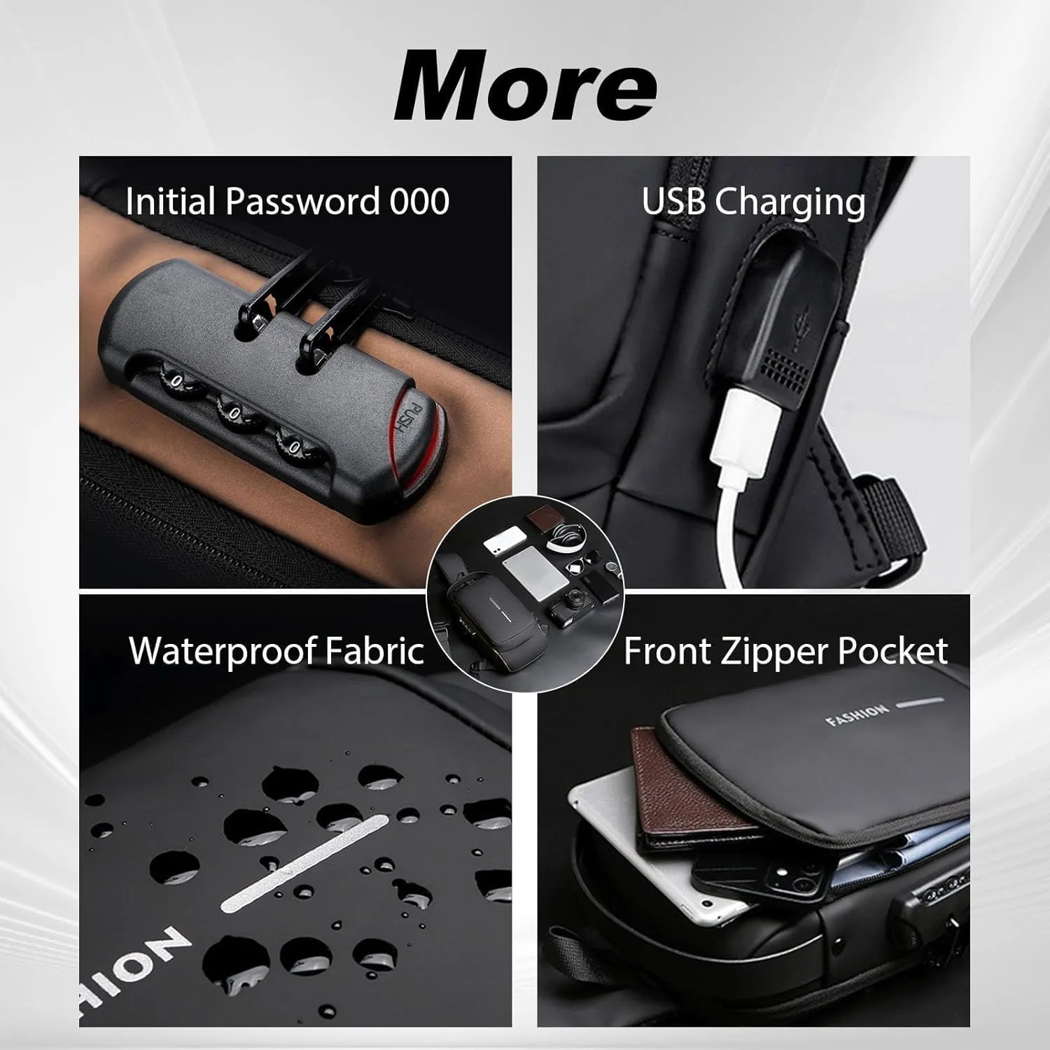 New Carbon Fiber Streamline Anti-Theft Sling Bag, Waterproof USB Charging Sport Sling Anti Theft Shoulder Backpack (Grey with Brown)