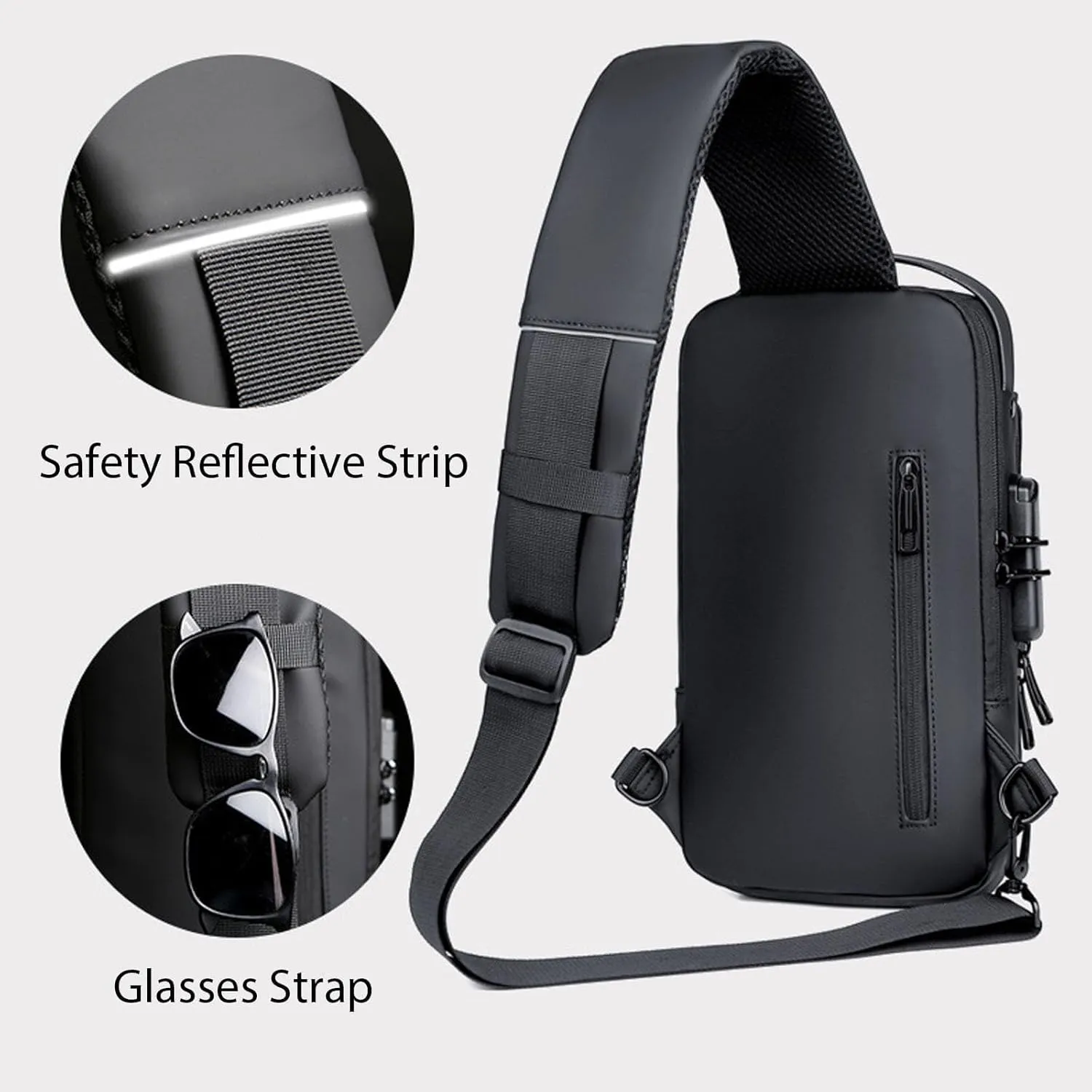 New Carbon Fiber Streamline Anti-Theft Sling Bag, Waterproof USB Charging Sport Sling Anti Theft Shoulder Backpack (Grey with Brown)