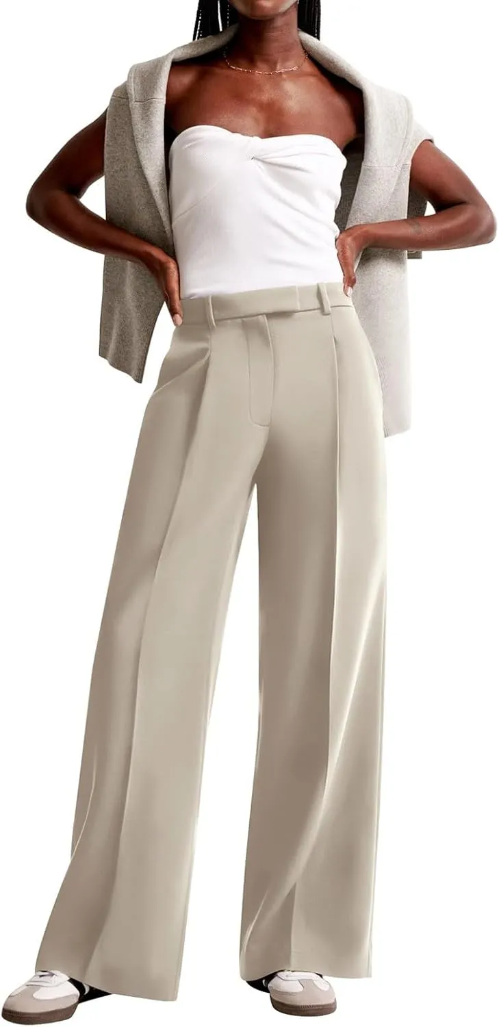 NIMIN Women Wide Leg Pants High Waisted Dressy Work Trousers Business Casual Palazzo Pants with Pockets
