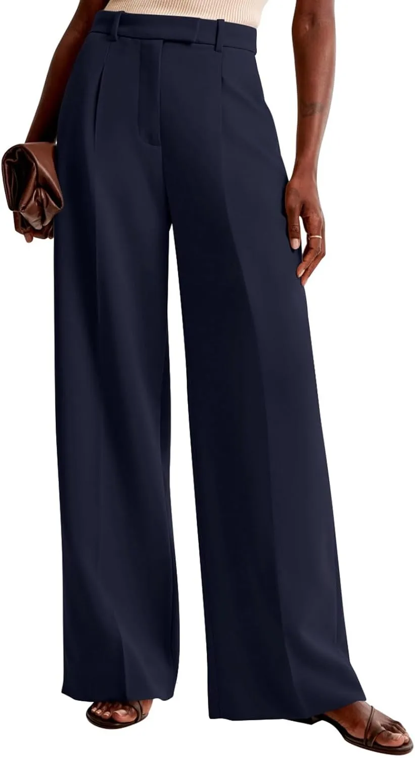 NIMIN Women Wide Leg Pants High Waisted Dressy Work Trousers Business Casual Palazzo Pants with Pockets