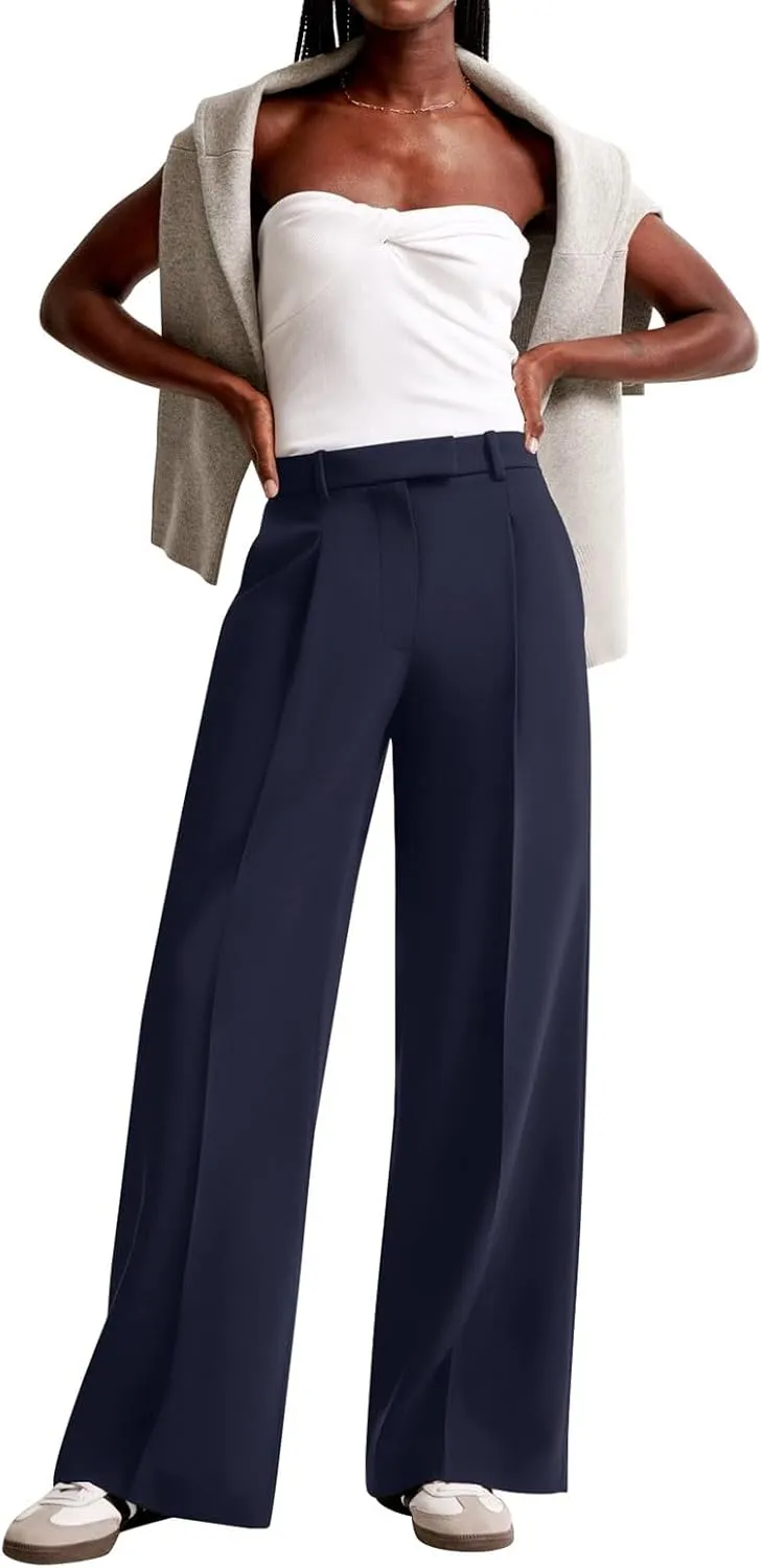 NIMIN Women Wide Leg Pants High Waisted Dressy Work Trousers Business Casual Palazzo Pants with Pockets