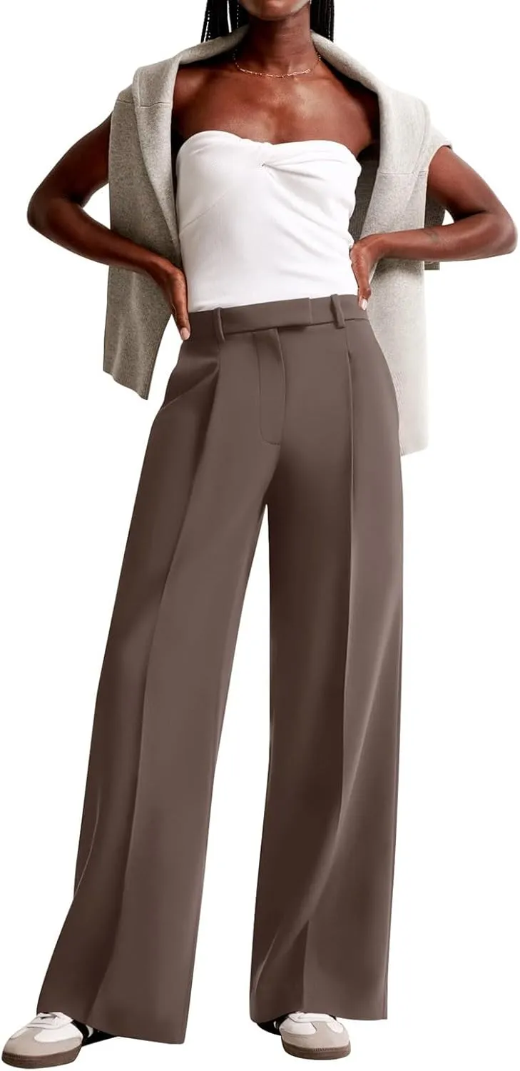 NIMIN Women Wide Leg Pants High Waisted Dressy Work Trousers Business Casual Palazzo Pants with Pockets