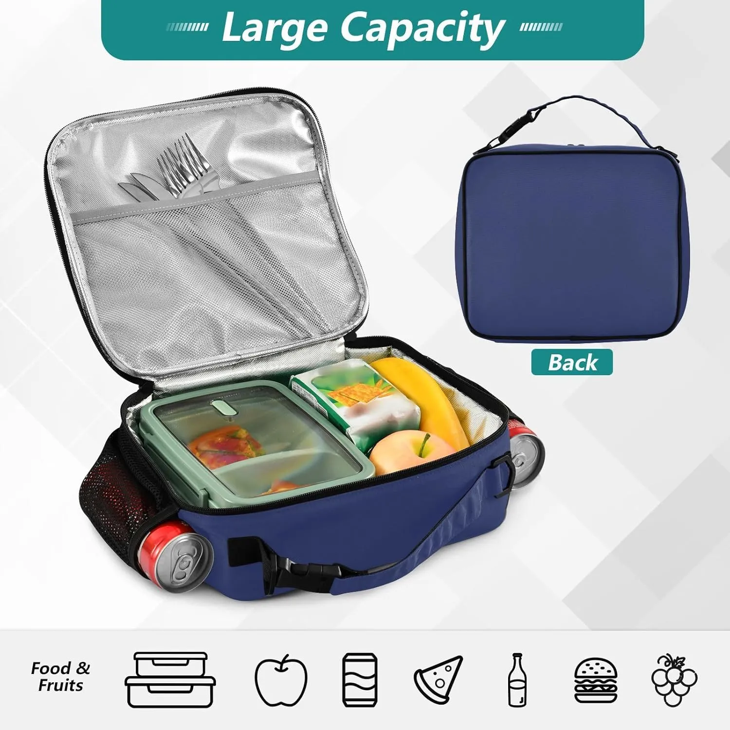 Noble Blue Lunch Box Cooler Bag, Reusable Lunch Bags, Lunch Box Bag Kids