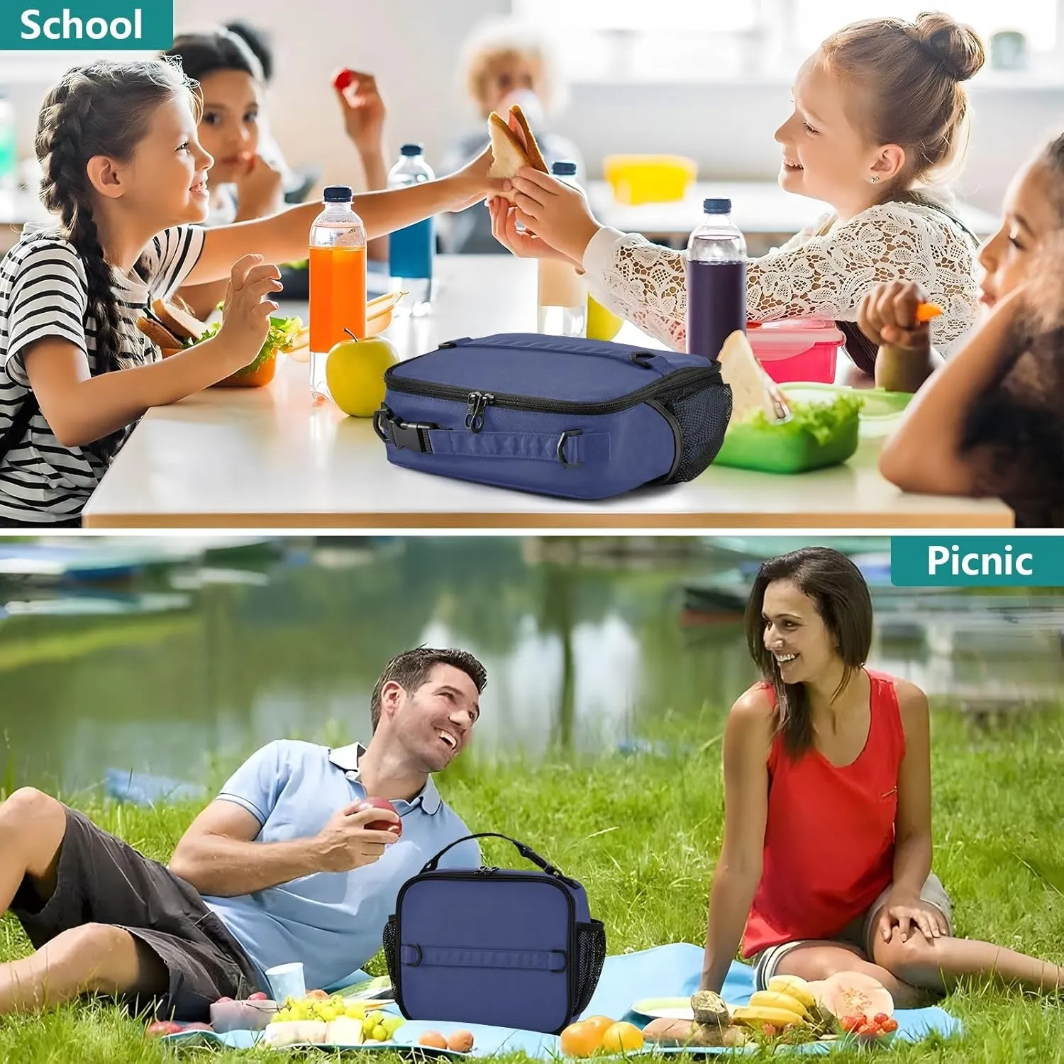 Noble Blue Lunch Box Cooler Bag, Reusable Lunch Bags, Lunch Box Bag Kids