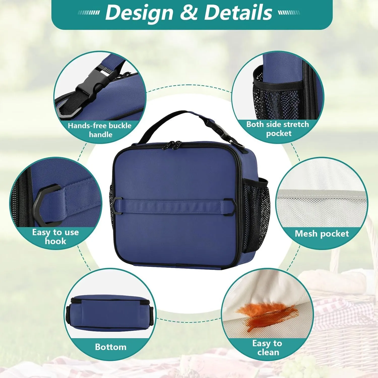 Noble Blue Lunch Box Cooler Bag, Reusable Lunch Bags, Lunch Box Bag Kids