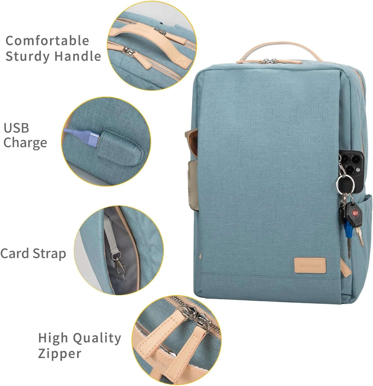 NOBLEMAN Luxury Laptop Backpack Women, Durable Tsa Friendly Work Business Travel Backpack with USB Charging Port, Multi-Compartment College Casual Dayback Backpack Fits 17 Inch Laptop (Blue)