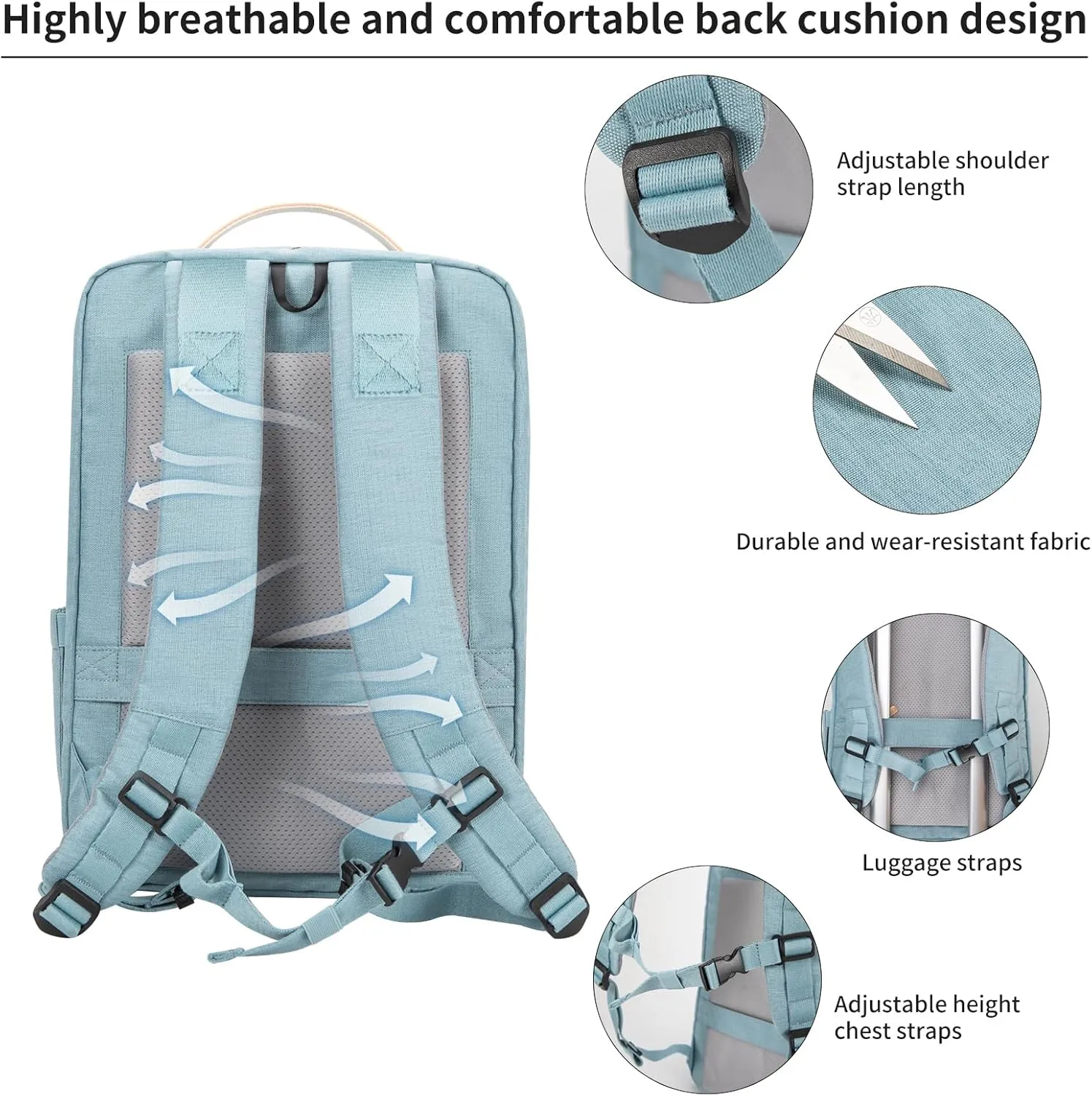 NOBLEMAN Luxury Laptop Backpack Women, Durable Tsa Friendly Work Business Travel Backpack with USB Charging Port, Multi-Compartment College Casual Dayback Backpack Fits 17 Inch Laptop (Blue)