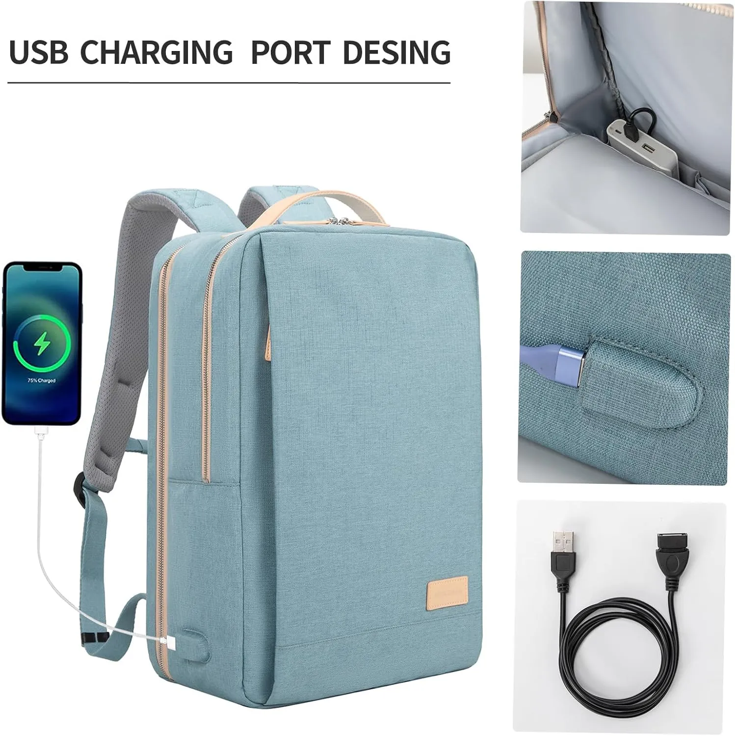 NOBLEMAN Luxury Laptop Backpack Women, Durable Tsa Friendly Work Business Travel Backpack with USB Charging Port, Multi-Compartment College Casual Dayback Backpack Fits 17 Inch Laptop (Blue)