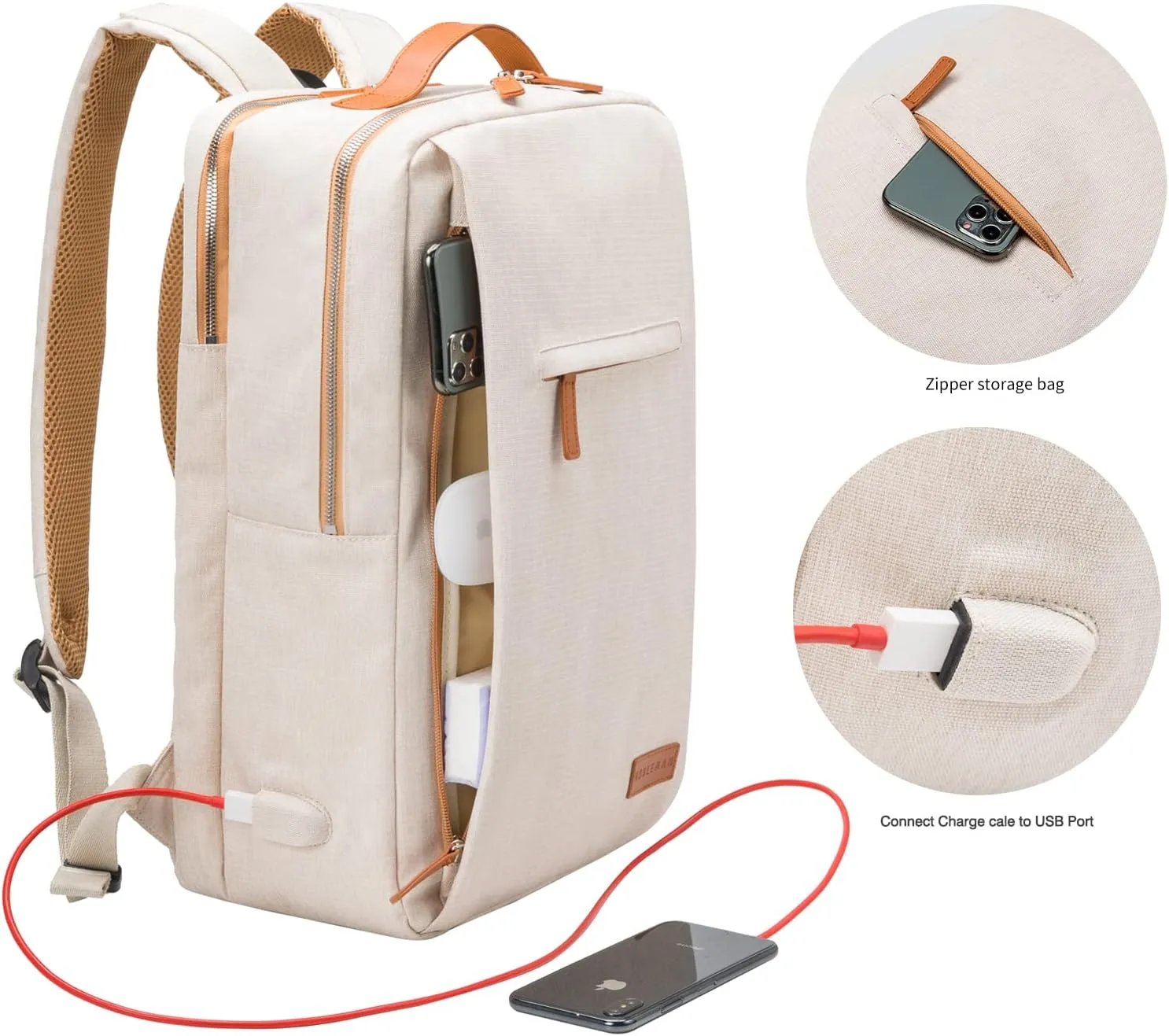 NOBLEMAN Men's Backpack, Laptop Backpack, Waterproof travel Backpack, 15.6 Inch Laptop Backpack, Daypack, carry on backpack with USB (Beige)