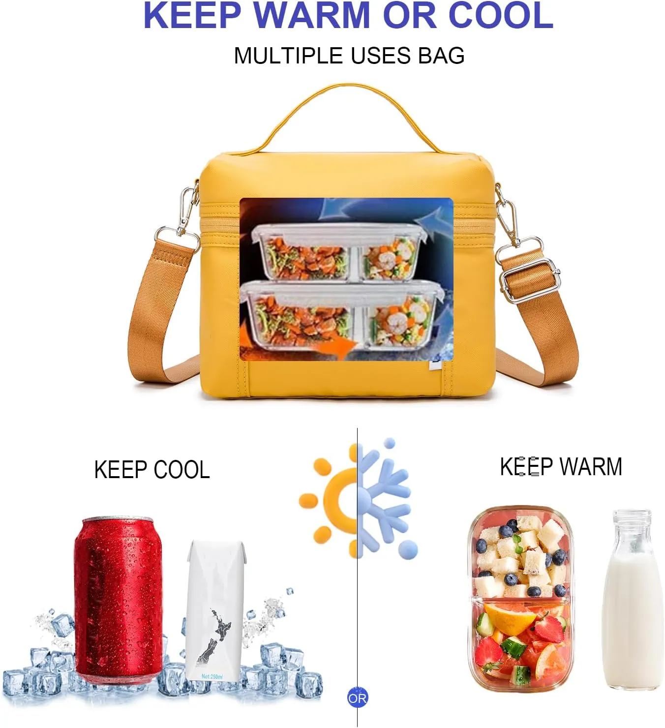 NOL Natural Organic Lifestyle Insulated Lunch Bags for Women Cooler Bag Lightweight Nylon Waterproof Lunch Box For Work (Earth-yellow, Medium(normal))