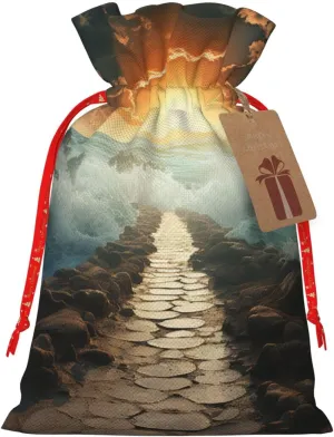 NONHAI Christmas Gift Bags Divided Sea Pathway Drawstring Christmas Burlap Bags with Gift Tags Upgraded Candy Gift Wrapping Bags for Christmas Presents Party Favor Goody Sack