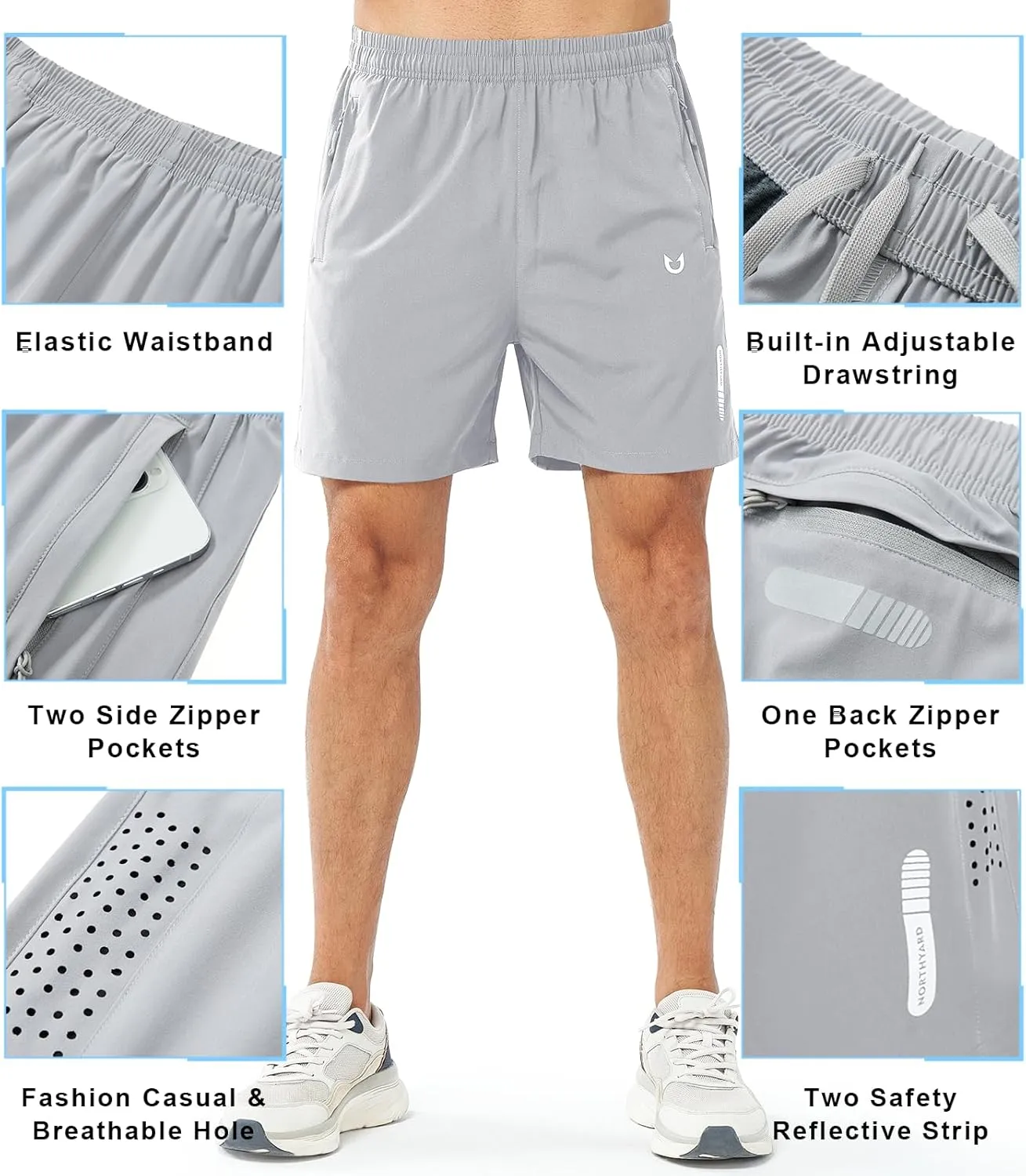 NORTHYARD Men's Athletic Running Shorts Quick Dry Workout Shorts 7"/ 5"/ 9" Lightweight Sports Gym Basketball Tennis Hiking