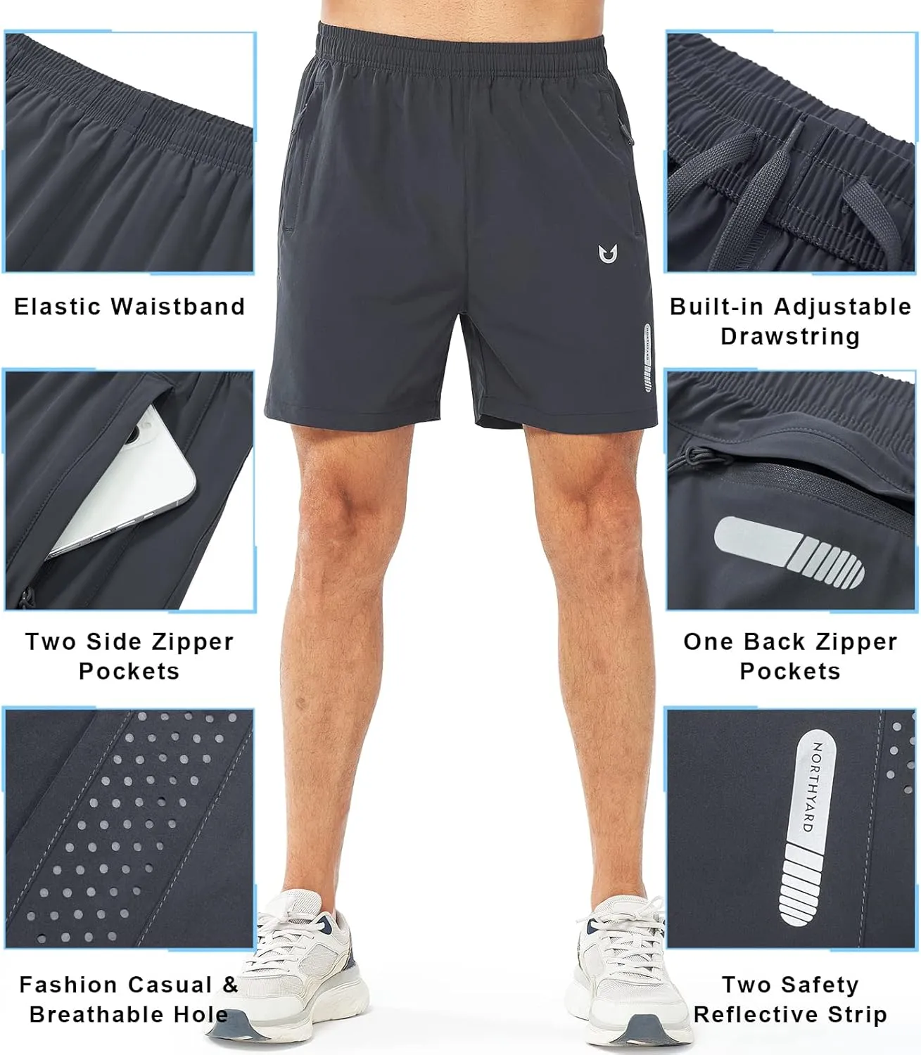 NORTHYARD Men's Athletic Running Shorts Quick Dry Workout Shorts 7"/ 5"/ 9" Lightweight Sports Gym Basketball Tennis Hiking