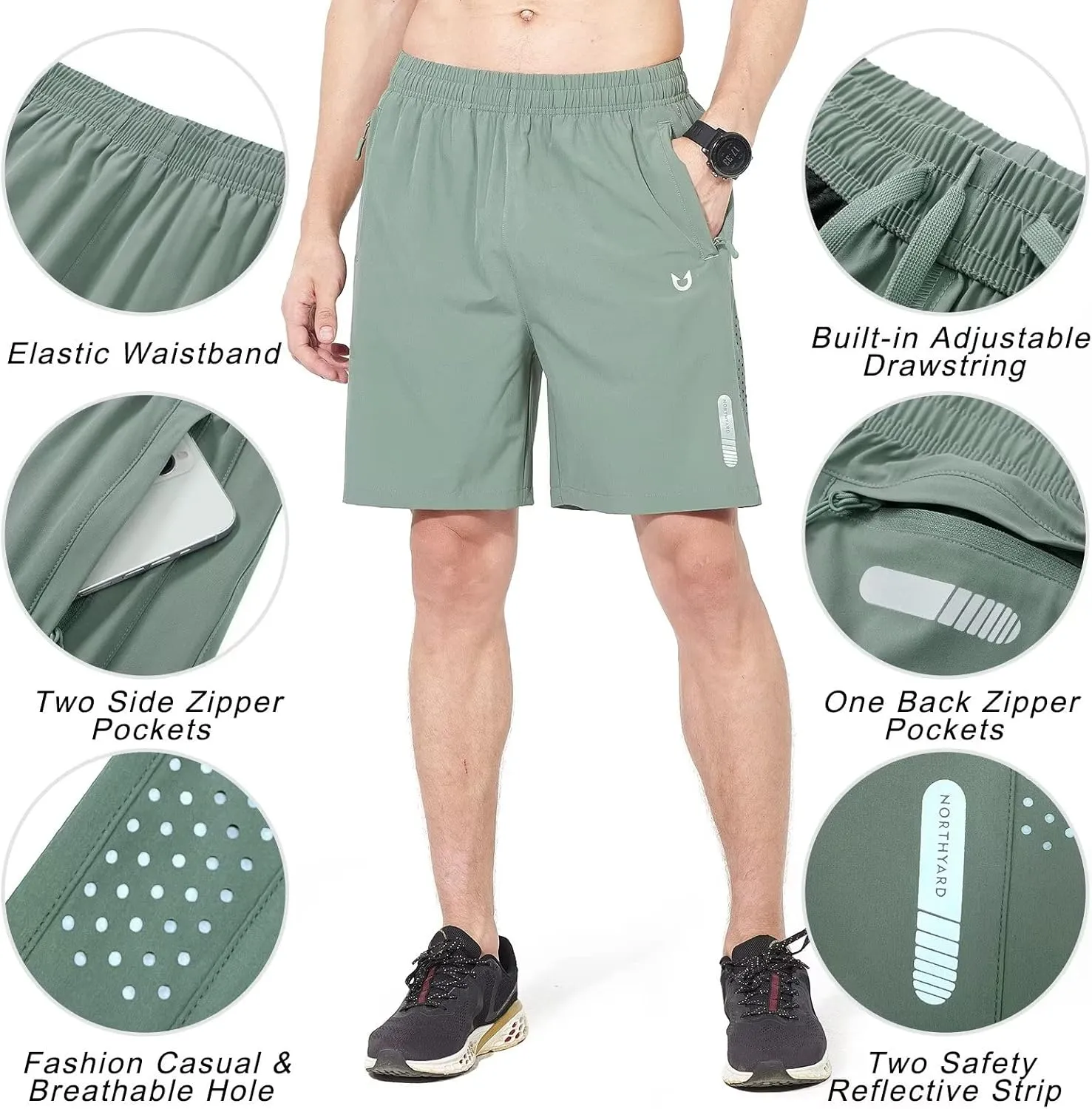 NORTHYARD Men's Athletic Running Shorts Quick Dry Workout Shorts 7"/ 5"/ 9" Lightweight Sports Gym Basketball Tennis Hiking