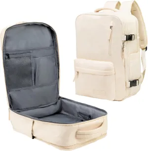(Not Made In China) Travel Backpack For Men and Women, Airline Approved Carry On Bag w/Shoe Compartment, Holds 15.6" Laptop, USB Charging Port (Amerigo, Beige, 2 Pack)