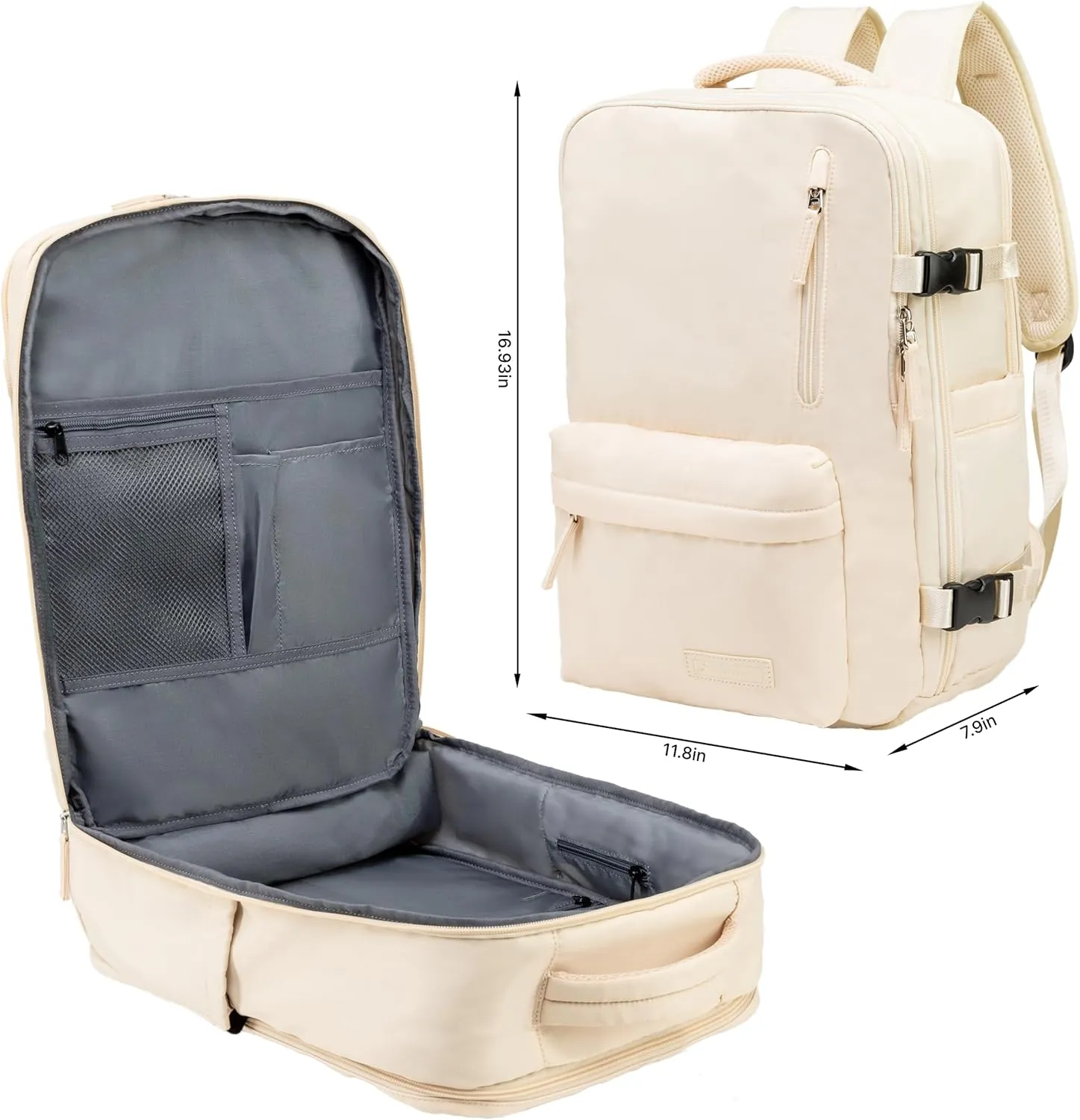 (Not Made In China) Travel Backpack For Men and Women, Airline Approved Carry On Bag w/Shoe Compartment, Holds 15.6" Laptop, USB Charging Port (Amerigo, Beige, 2 Pack)