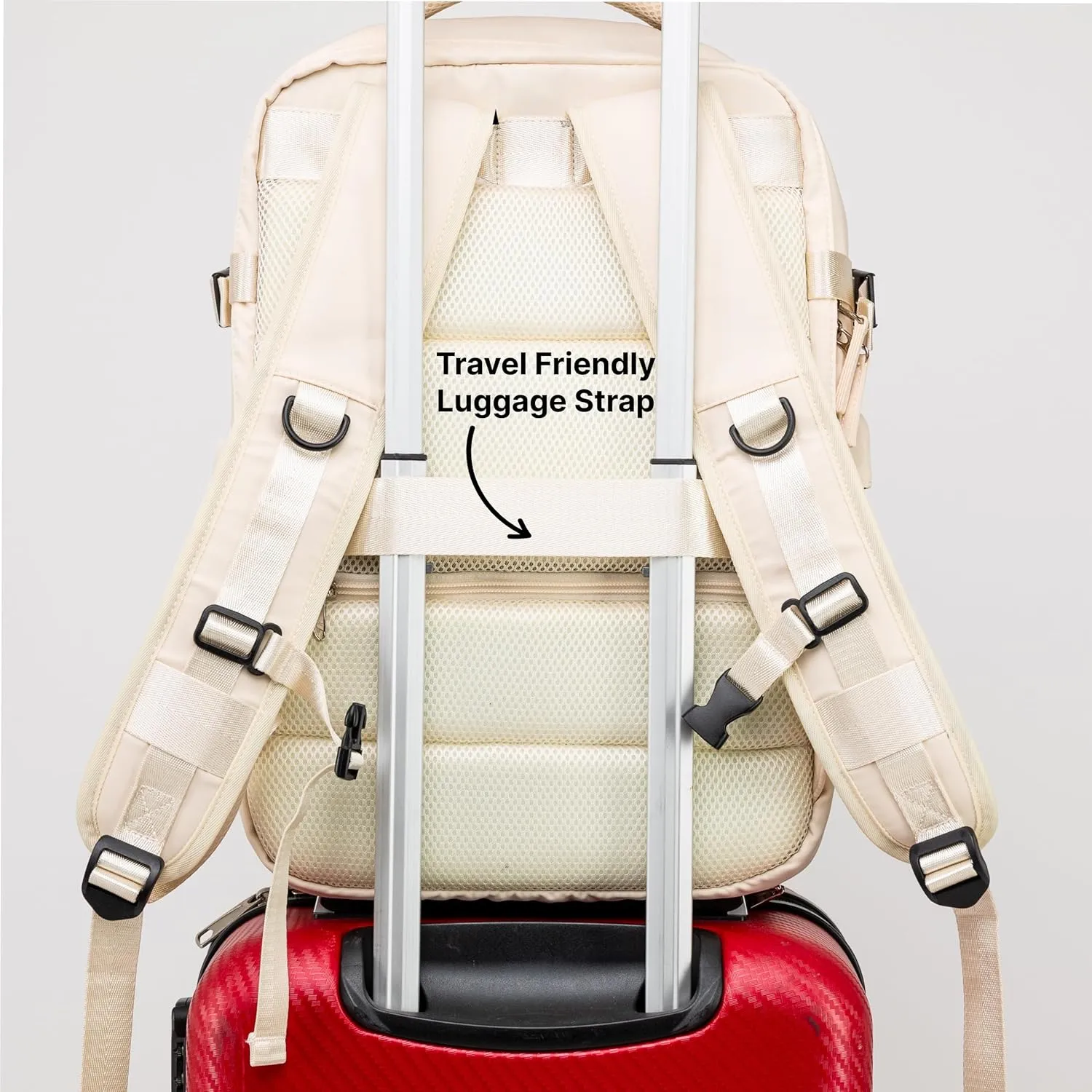 (Not Made In China) Travel Backpack For Men and Women, Airline Approved Carry On Bag w/Shoe Compartment, Holds 15.6" Laptop, USB Charging Port (Amerigo, Beige, 2 Pack)