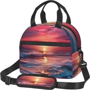 Ocean Tide At Warm Twilight Lunch Bag With Adjustable Shoulder Strap Reusable Insulated Lunch Box Leakproof Waterproof Cooler Tote Bag For Work Office Picnic