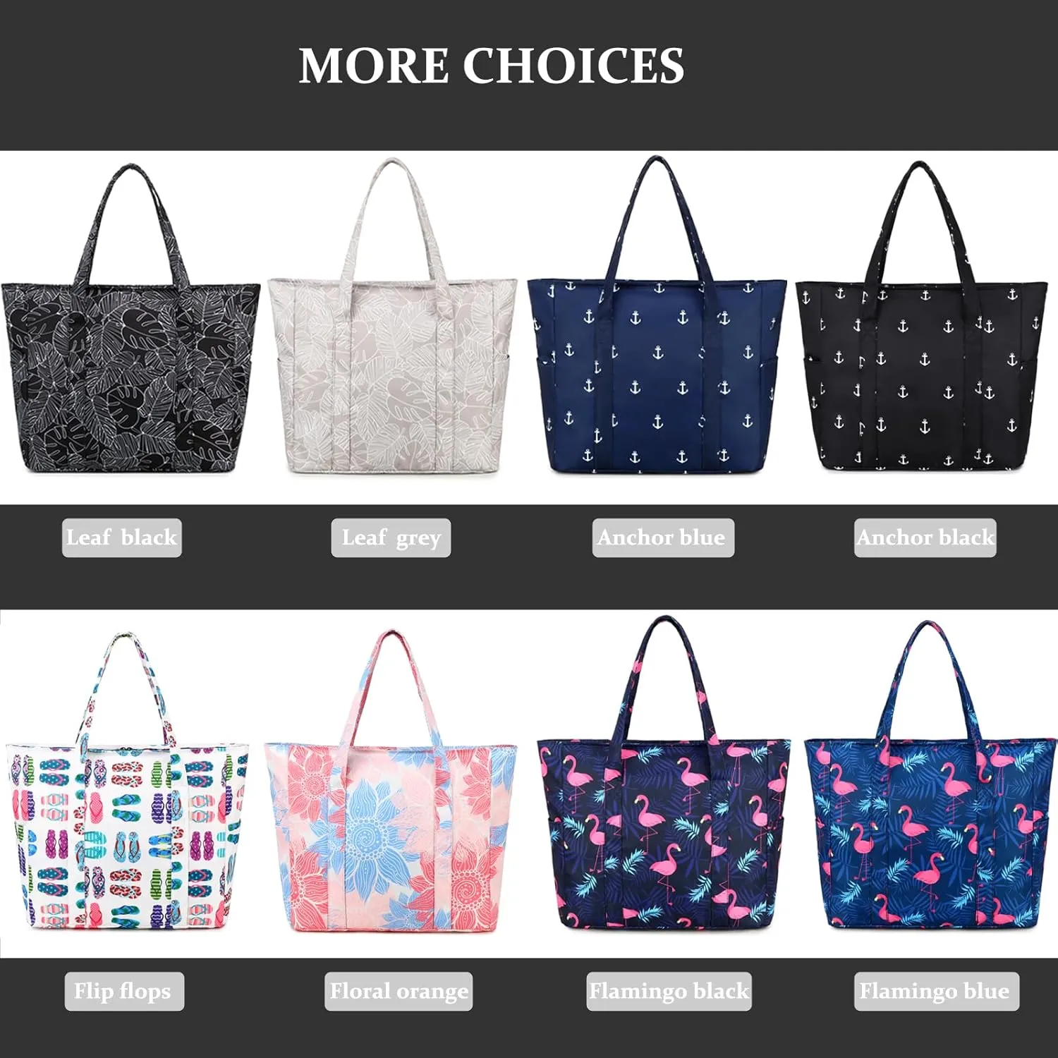 Octsky Roomy Beach Bags for Women - Waterproof Sandproof Beach Tote with Dual Zipper and Wet Pocket - 3 Outside Pockets