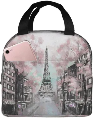 Oil Painting Paris Lunch Bag Compact Tote Bag Eiffel Tower Reusable Lunch Box Container For Women Men School Office Work, 6l