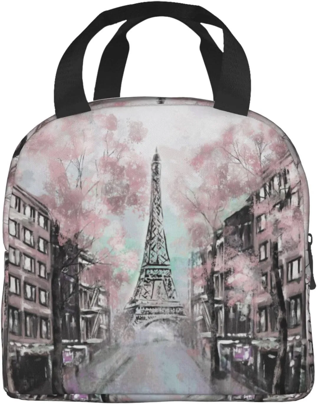 Oil Painting Paris Lunch Bag Compact Tote Bag Eiffel Tower Reusable Lunch Box Container For Women Men School Office Work, 6l