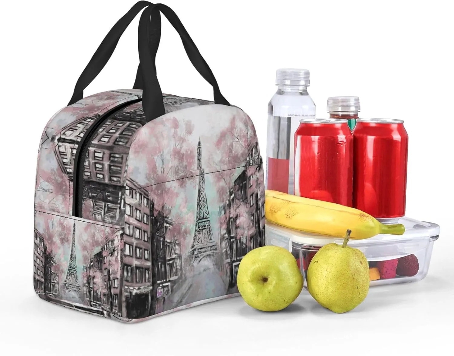 Oil Painting Paris Lunch Bag Compact Tote Bag Eiffel Tower Reusable Lunch Box Container For Women Men School Office Work, 6l