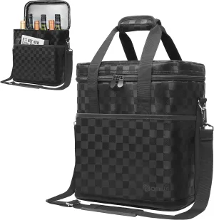 opux 6 Bottle Carrier Tote | Insulated Padded Wine Cooler Bag for Travel. Picnic, BYOB | Portable Leakproof Wine Tote Bag for Dinner, Party, Christmas, Wine Gift for Women, Men (Black Square)