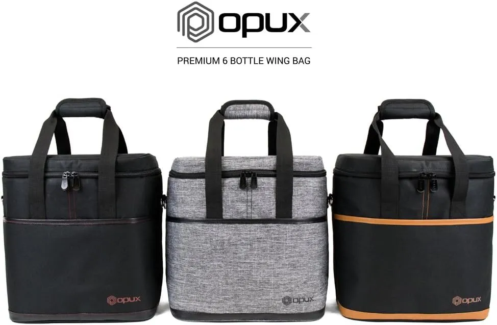 opux 6 Bottle Carrier Tote | Insulated Padded Wine Cooler Bag for Travel. Picnic, BYOB | Portable Leakproof Wine Tote Bag for Dinner, Party, Christmas, Wine Gift for Women, Men (Brown)