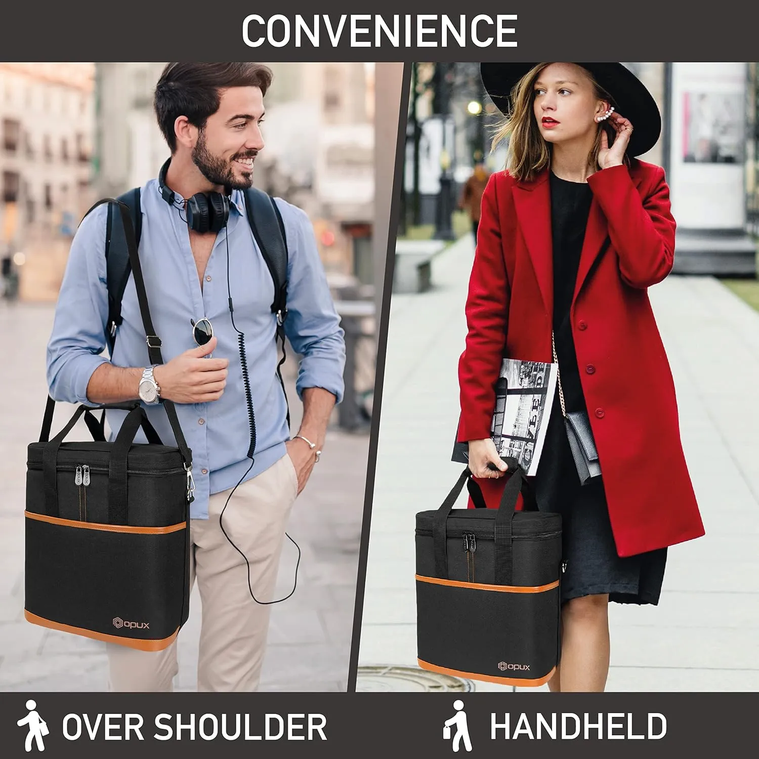 opux 6 Bottle Carrier Tote | Insulated Padded Wine Cooler Bag for Travel. Picnic, BYOB | Portable Leakproof Wine Tote Bag for Dinner, Party, Christmas, Wine Gift for Women, Men (Brown)